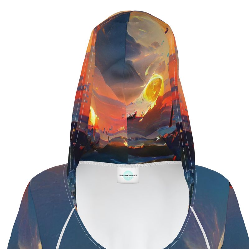 Sunset - Purple, Blue & Orange Kangaroo Front Pocket, Mini Dress With Long Sleeves, Hooded Dress With Drawstring, Rox Sports Or Ponte Jersey Hoodie Dress