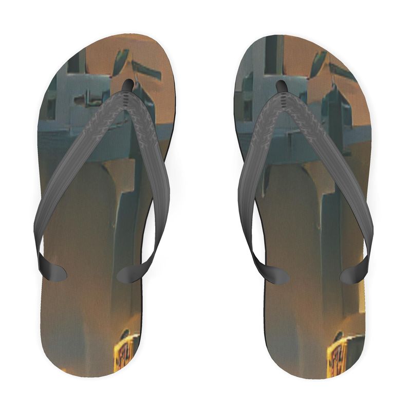 Burning Castle - Orange & Brown Plastic Straps, Covered With Poly-Satin, Sturdy Foam Base Flip Flops