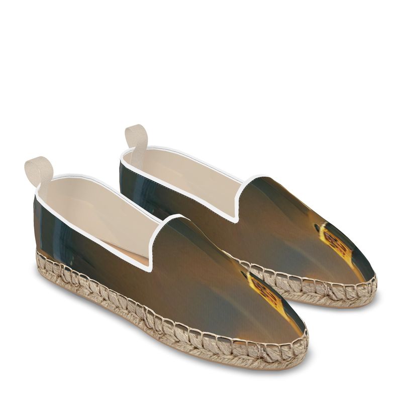 Burning Castle - Orange & Brown  Fabric Or Jute Innersole, Flat Shoe, Rubberised Hard Wearing Sole, Loafer Espadrilles