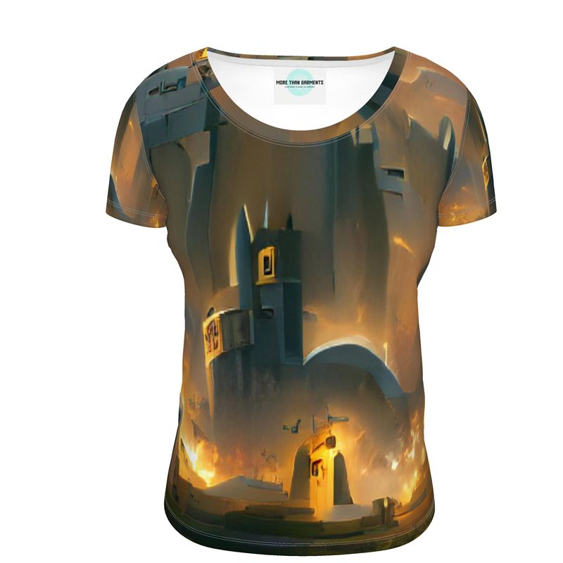 Burning Castle - Orange & Brown Soft And Durable Fabric, Flattering, Relaxed Shape, Ladies Scoop Neck T-Shirt