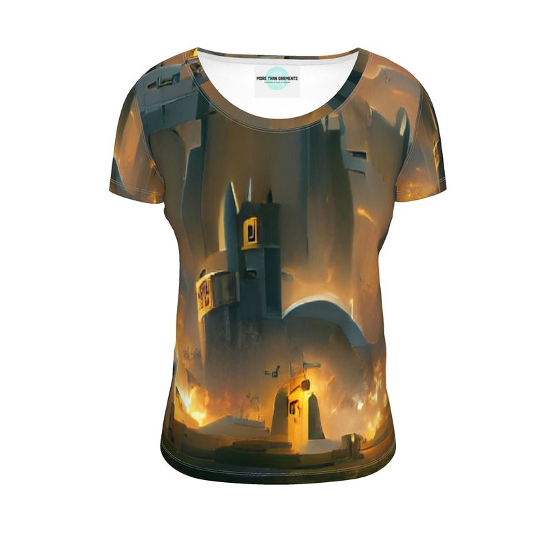 Burning Castle - Orange & Brown Soft And Durable Fabric, Flattering, Relaxed Shape, Ladies Scoop Neck T-Shirt