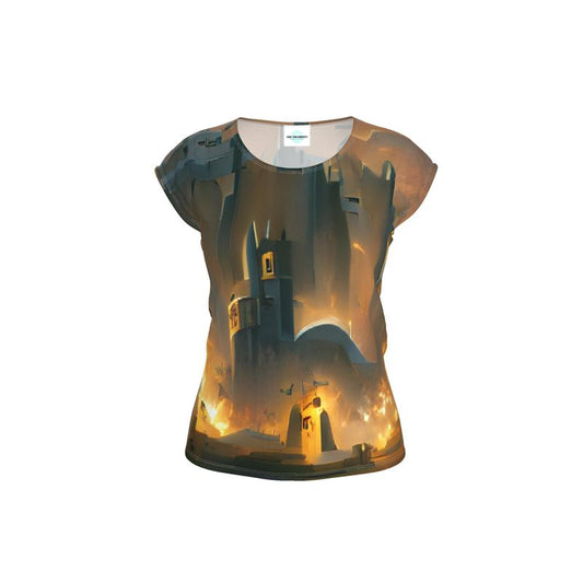 Burning Castle - Orange & Brown Ideal For Special Occasions, Comfortable Stretchy Fabric, Relaxed Fit, Ladies Loose Fit T-Shirt