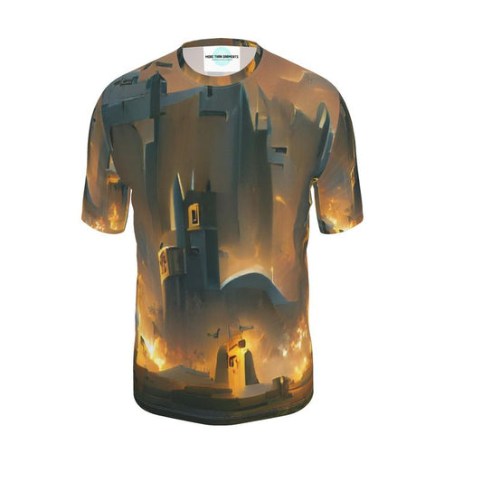 Burning Castle - Orange & Brown Relaxed Cut, Fitted Waist, Stretch Fabric, Crew Neckline, Men's T-Shirt