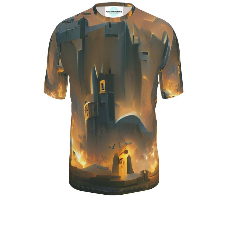 Burning Castle - Orange & Brown Relaxed Cut, Fitted Waist, Stretch Fabric, Crew Neckline, Men's T-Shirt