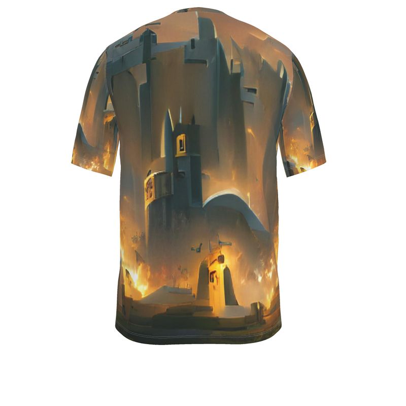 Burning Castle - Orange & Brown Relaxed Cut, Fitted Waist, Stretch Fabric, Crew Neckline, Men's T-Shirt