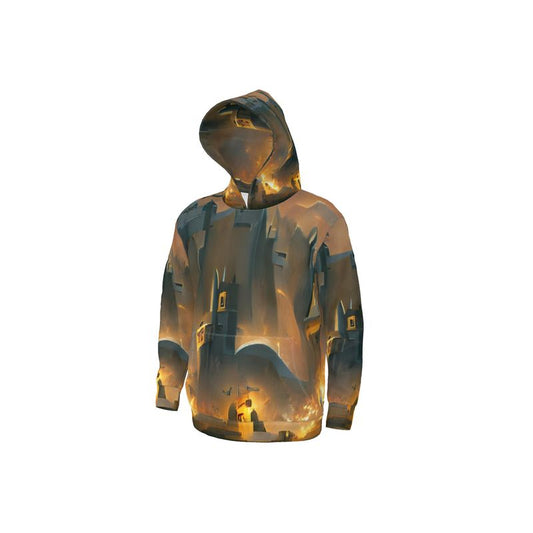 Burning Castle - Orange & Brown Unisex Pullover Or Zipper, Relaxed Fit, Cut & Sewn Hoodie