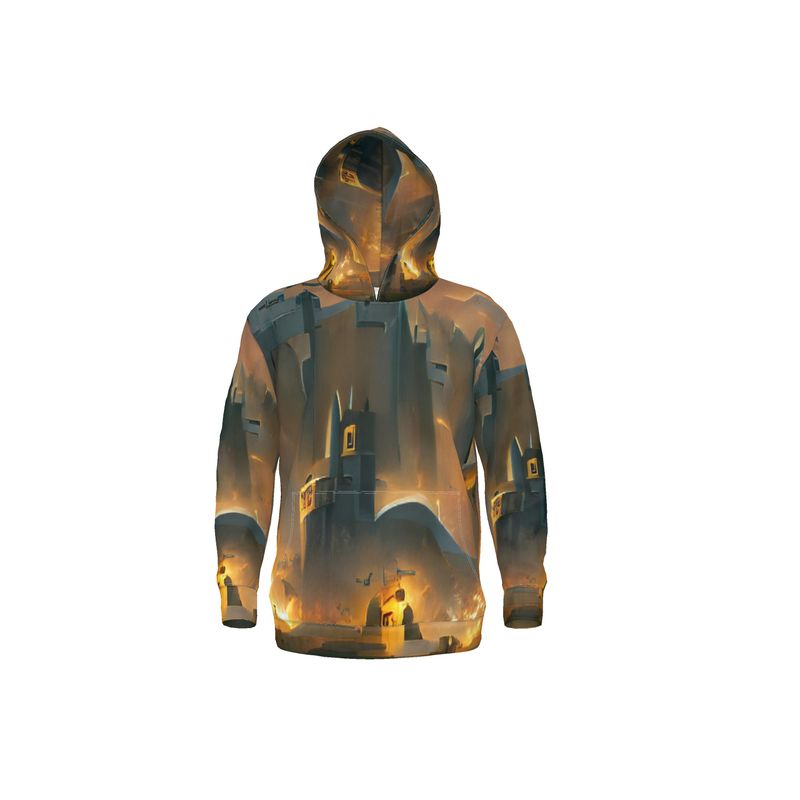 Burning Castle - Orange & Brown Unisex Pullover Or Zipper, Relaxed Fit, Cut & Sewn Hoodie