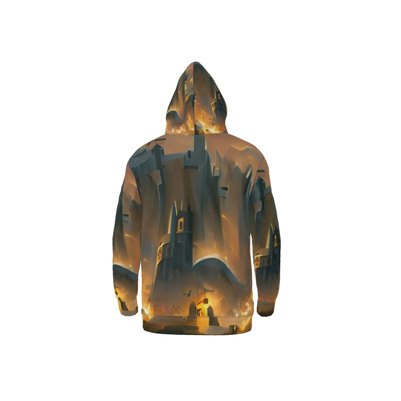 Burning Castle - Orange & Brown Unisex Pullover Or Zipper, Relaxed Fit, Cut & Sewn Hoodie