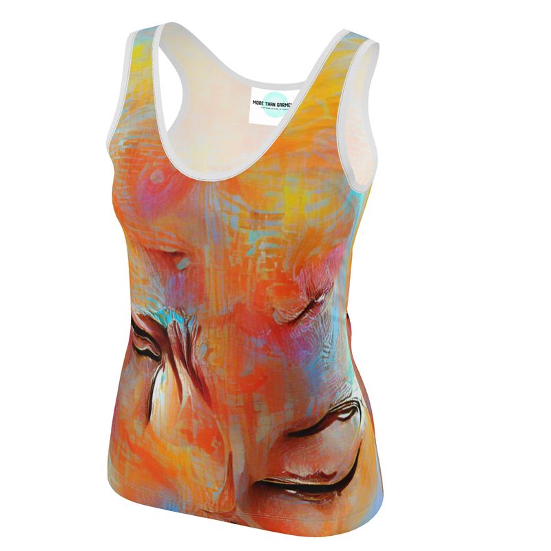 Self-Compassionate - Orange & Blue Scoop Neck, Higher At The Back Ladies Vest Top