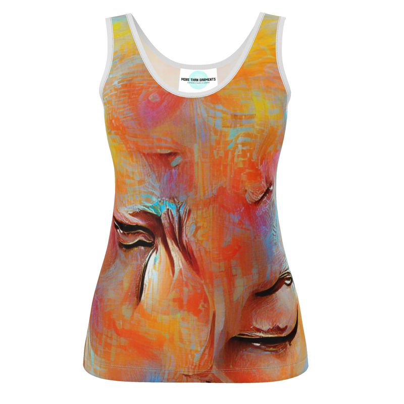 Self-Compassionate - Orange & Blue Scoop Neck, Higher At The Back Ladies Vest Top