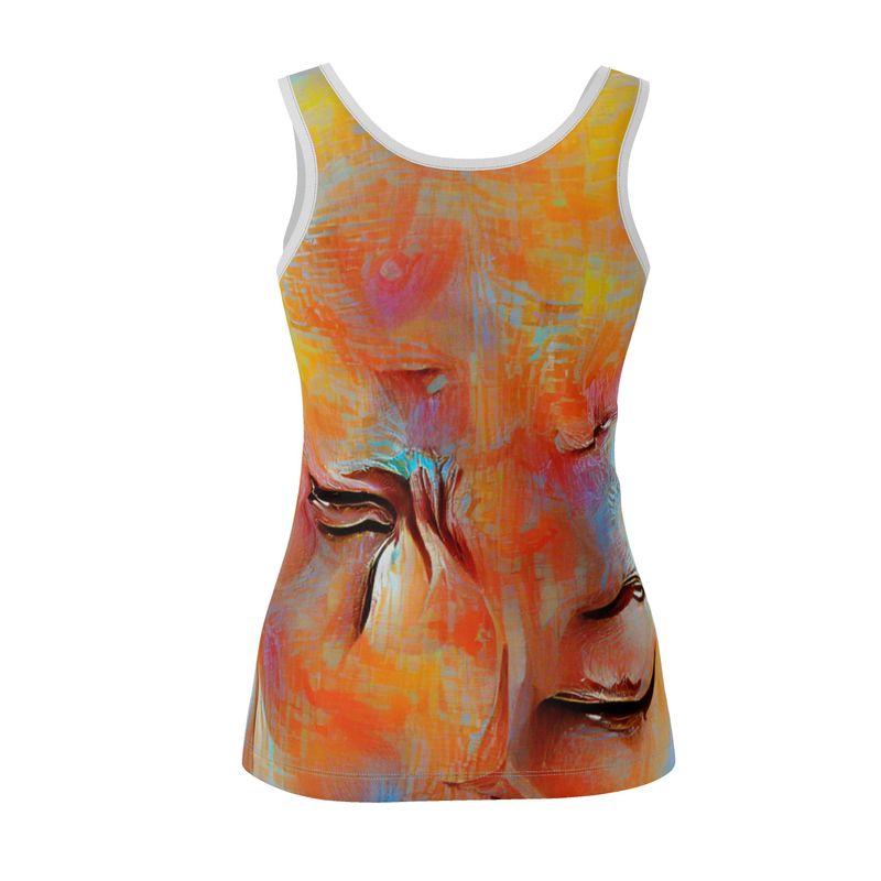 Self-Compassionate - Orange & Blue Scoop Neck, Higher At The Back Ladies Vest Top