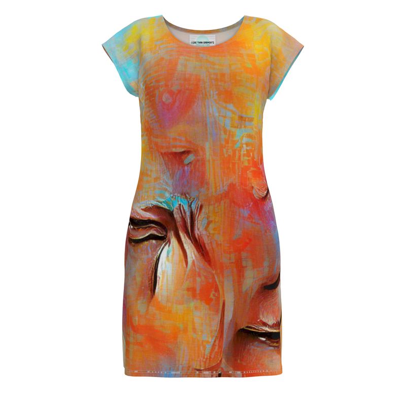 Self-Compassionate - Orange & Blue Easily Transform From Casual To Smart, Full Print Ladies Tunic T-Shirt