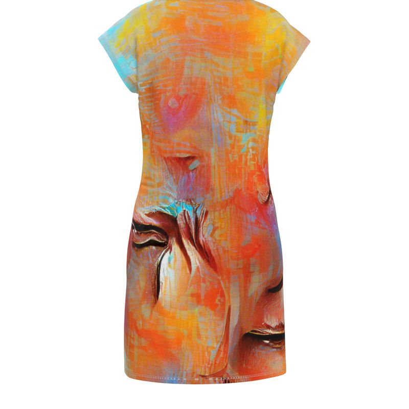 Self-Compassionate - Orange & Blue Easily Transform From Casual To Smart, Full Print Ladies Tunic T-Shirt