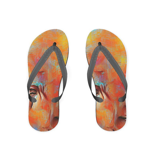 Self-Compassionate - Orange & Blue Plastic Straps, Covered With Poly-Satin, Sturdy Foam Base Flip Flops