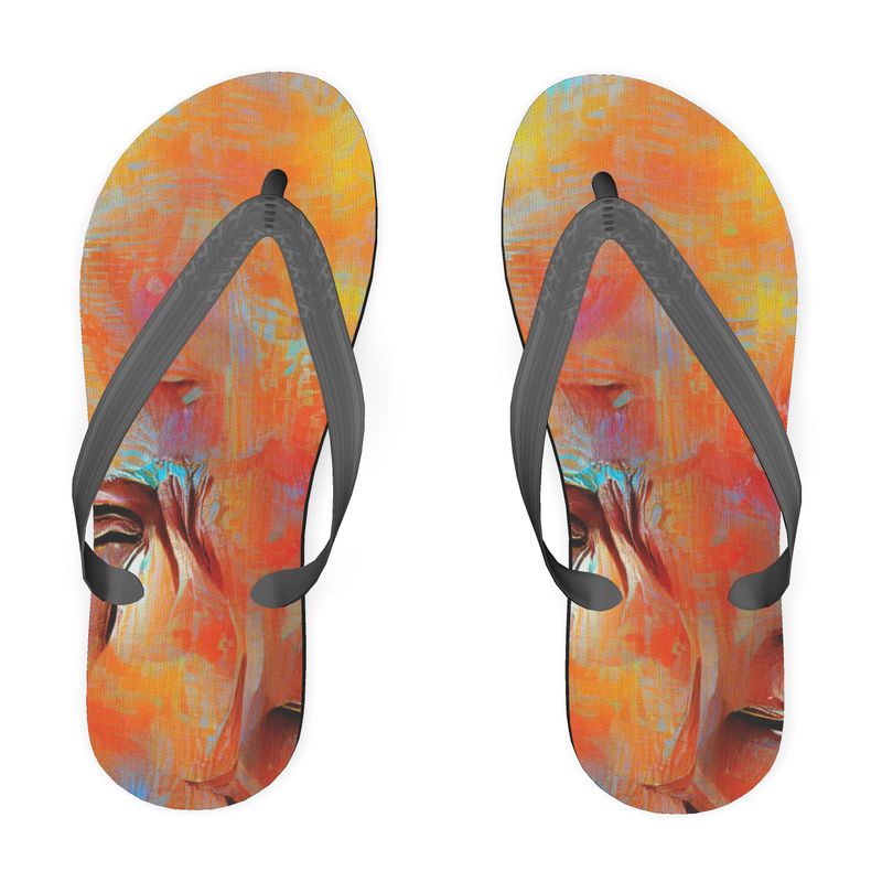 Self-Compassionate - Orange & Blue Plastic Straps, Covered With Poly-Satin, Sturdy Foam Base Flip Flops