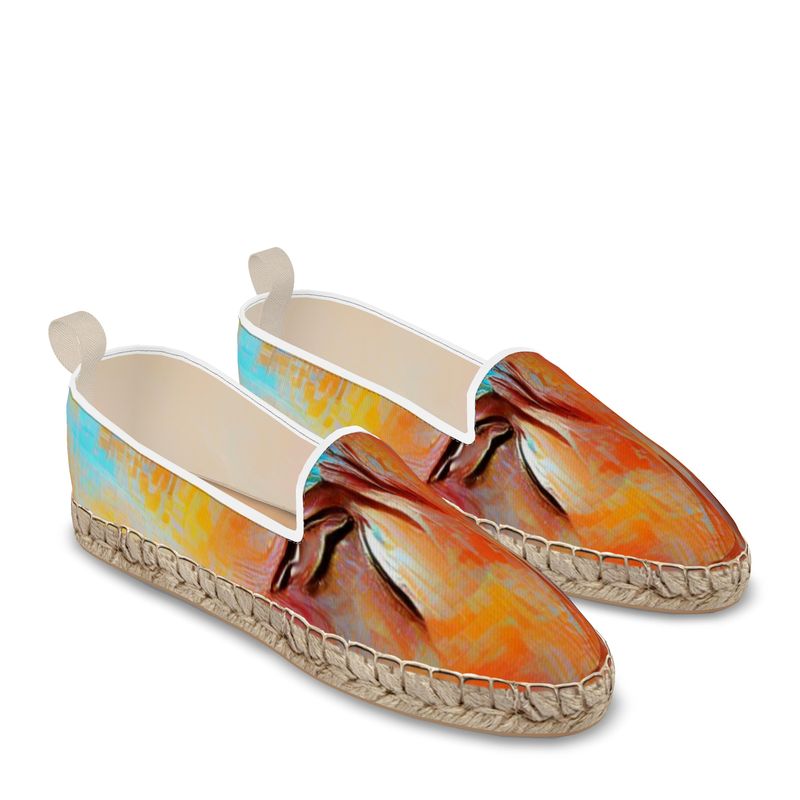 Self-Compassionate - Orange & Blue Fabric Or Jute Innersole, Flat Shoe, Rubberised Hard Wearing Sole, Loafer Espadrilles