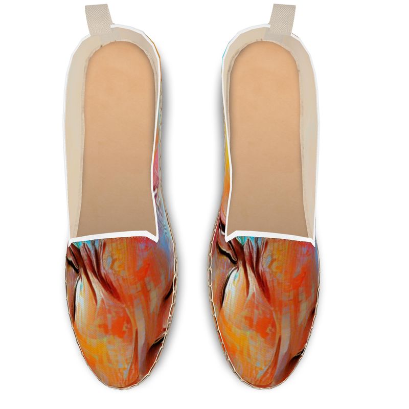 Self-Compassionate - Orange & Blue Fabric Or Jute Innersole, Flat Shoe, Rubberised Hard Wearing Sole, Loafer Espadrilles