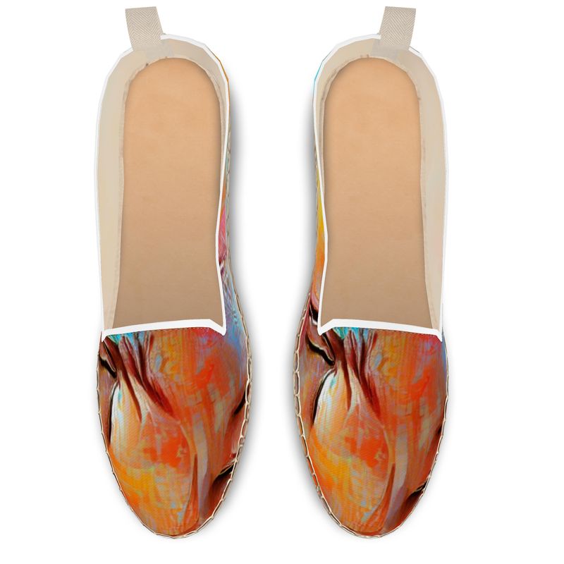 Self-Compassionate - Orange & Blue Fabric Or Jute Innersole, Flat Shoe, Rubberised Hard Wearing Sole, Loafer Espadrilles