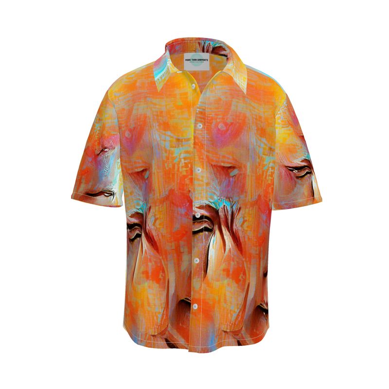 Self-Compassionate - Orange & Blue Short Sleeve Button Up, Mother Of Pearl Buttons, Breathable Fabric, Men's Short Sleeve Shirt