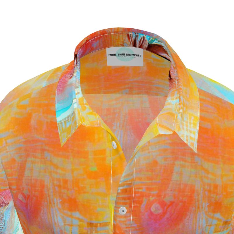 Self-Compassionate - Orange & Blue Short Sleeve Button Up, Mother Of Pearl Buttons, Breathable Fabric, Men's Short Sleeve Shirt