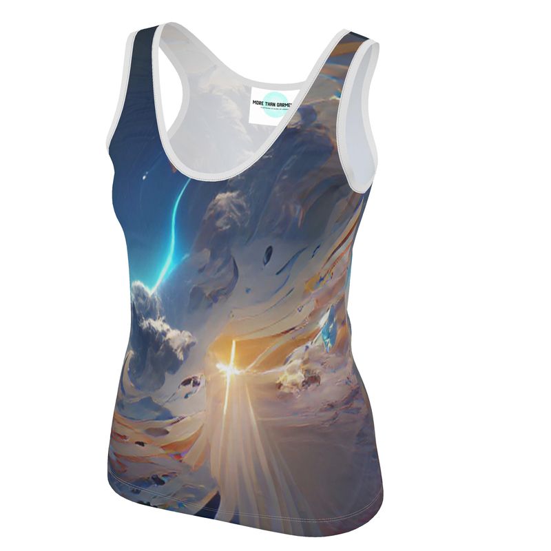 The First Day Of The Heavens - White & Grey Scoop Neck, Higher At The Back Ladies Vest Top