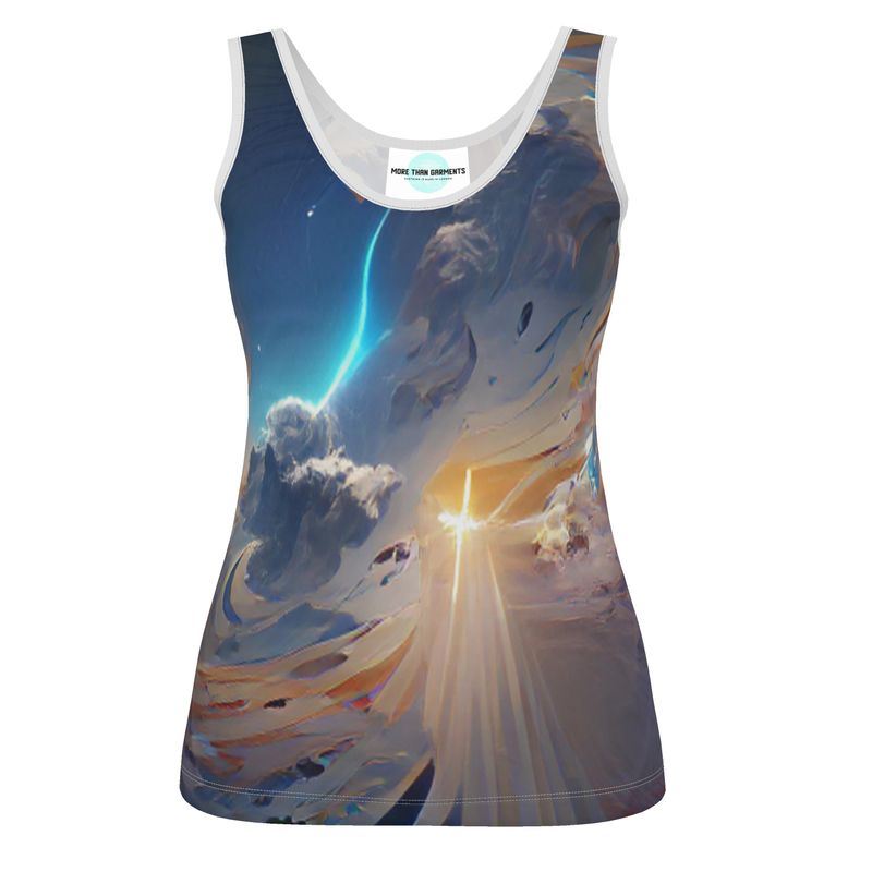 The First Day Of The Heavens - White & Grey Scoop Neck, Higher At The Back Ladies Vest Top