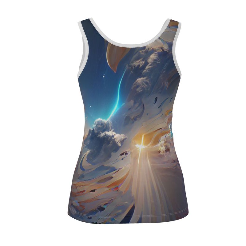 The First Day Of The Heavens - White & Grey Scoop Neck, Higher At The Back Ladies Vest Top