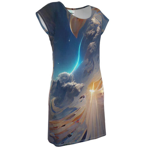 The First Day Of The Heavens - White & Grey Easily Transform From Casual To Smart, Full Print Ladies Tunic T-Shirt