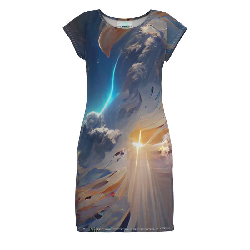 The First Day Of The Heavens - White & Grey Easily Transform From Casual To Smart, Full Print Ladies Tunic T-Shirt