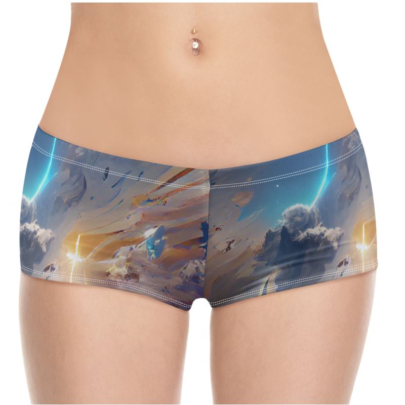 The First Day Of The Heavens - White & Grey High Stretch Material, High-Quality Finish Fully Lined Hot Pants