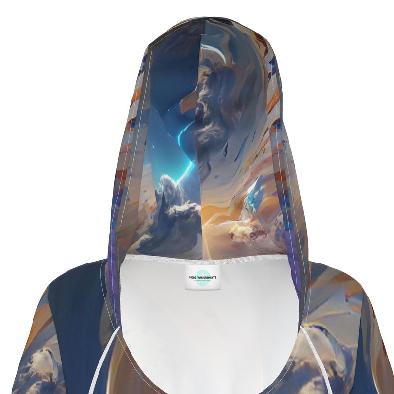 The First Day Of The Heavens - White & Grey Kangaroo Front Pocket, Mini Dress With Long Sleeves, Hooded Dress With Drawstring, Rox Sports Or Ponte Jersey Hoodie Dress