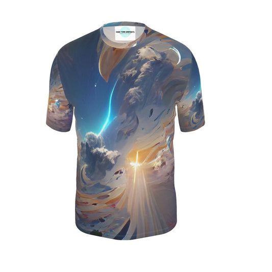 The First Day Of The Heavens - White & Grey Relaxed Cut, Fitted Waist, Stretch Fabric, Crew Neckline, Men's T-Shirt
