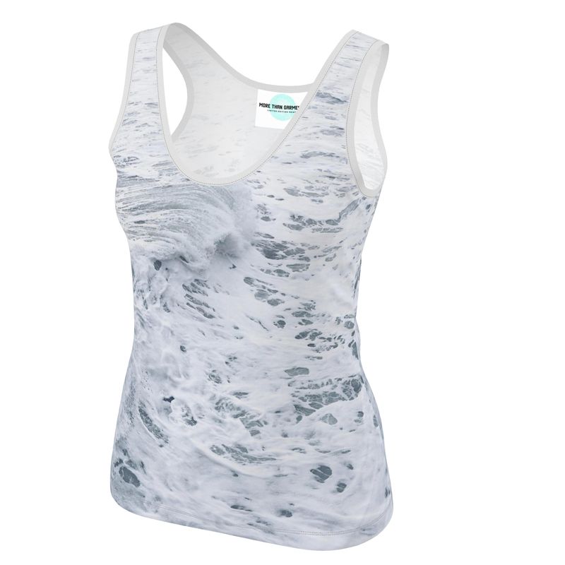 Ocean Sea - White & Grey Scoop Neck, Higher At The Back Ladies Vest Top