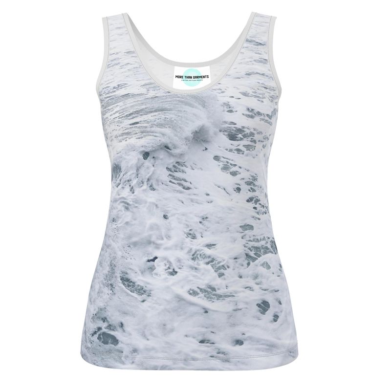 Ocean Sea - White & Grey Scoop Neck, Higher At The Back Ladies Vest Top