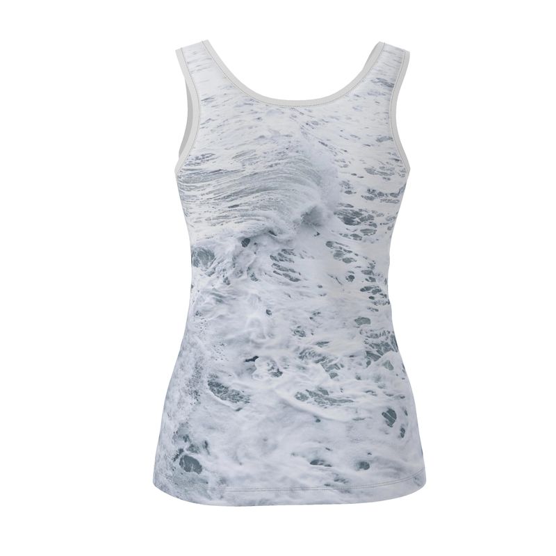 Ocean Sea - White & Grey Scoop Neck, Higher At The Back Ladies Vest Top