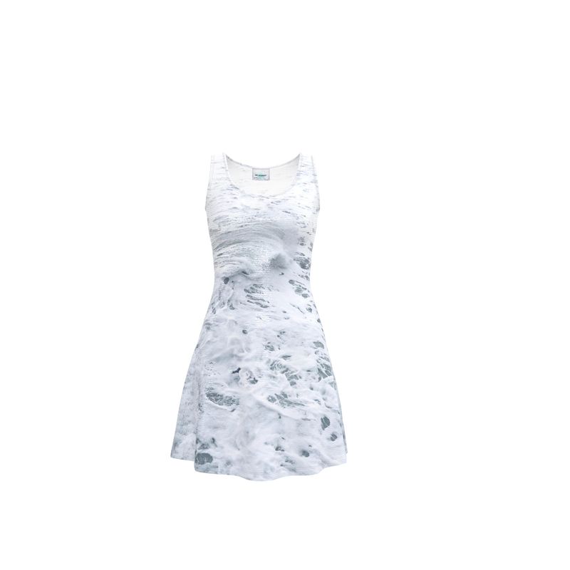 Ocean Sea - White & Grey Crush Velour - Stretchy & Shimmery Chain Jersey - Lightweight & Breathable A-Line Skater Dress