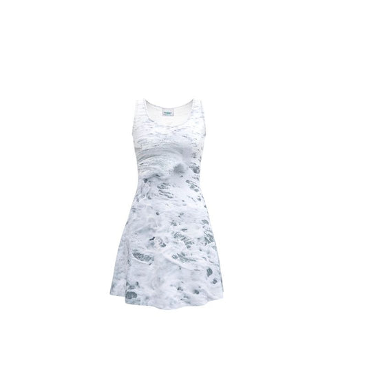 Ocean Sea - White & Grey Crush Velour - Stretchy & Shimmery Chain Jersey - Lightweight & Breathable A-Line Skater Dress