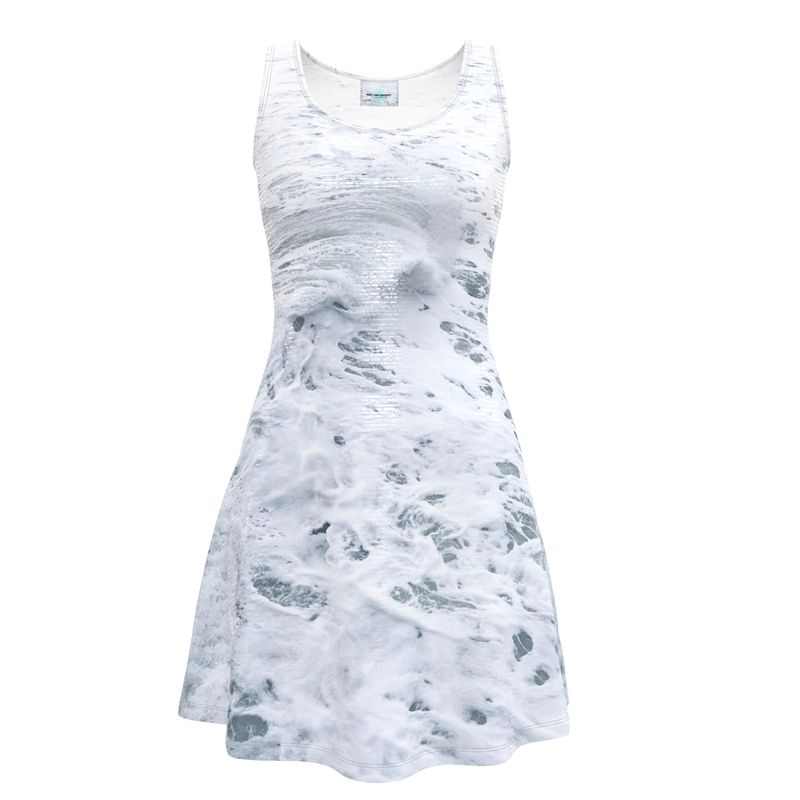 Ocean Sea - White & Grey Crush Velour - Stretchy & Shimmery Chain Jersey - Lightweight & Breathable A-Line Skater Dress