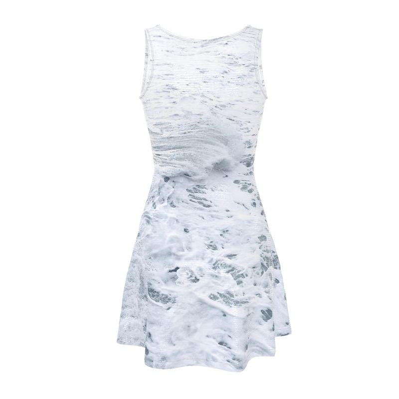 Ocean Sea - White & Grey Crush Velour - Stretchy & Shimmery Chain Jersey - Lightweight & Breathable A-Line Skater Dress