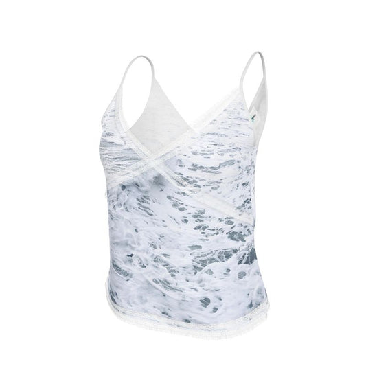 Ocean Sea - White & Grey V-Neck Front And Back Eyelash Lace Trim Cami