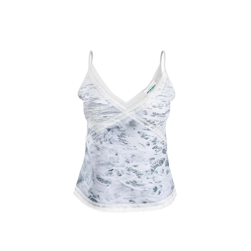 Ocean Sea - White & Grey V-Neck Front And Back Eyelash Lace Trim Cami