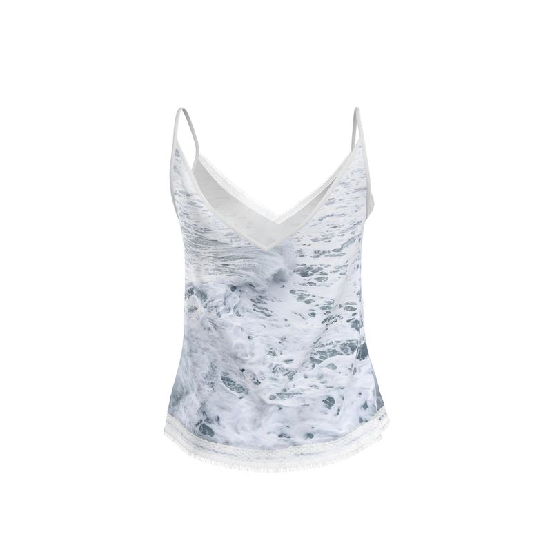 Ocean Sea - White & Grey V-Neck Front And Back Eyelash Lace Trim Cami