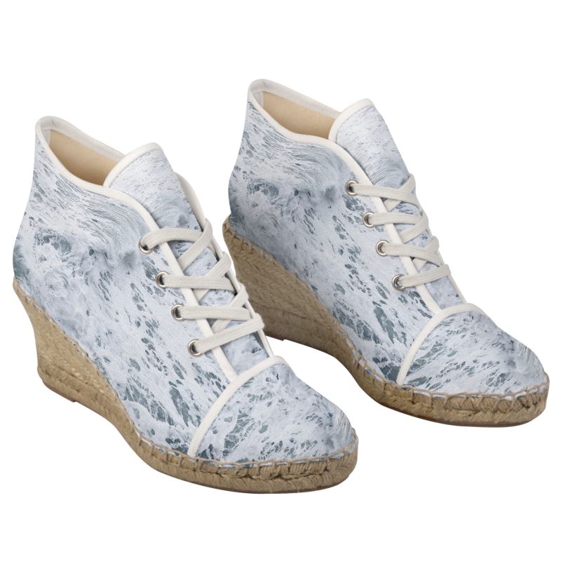 Ocean Sea - White & Grey Perfect For Standing Out In The Summer, Stylish Handmade Ladies Wedge Espadrilles