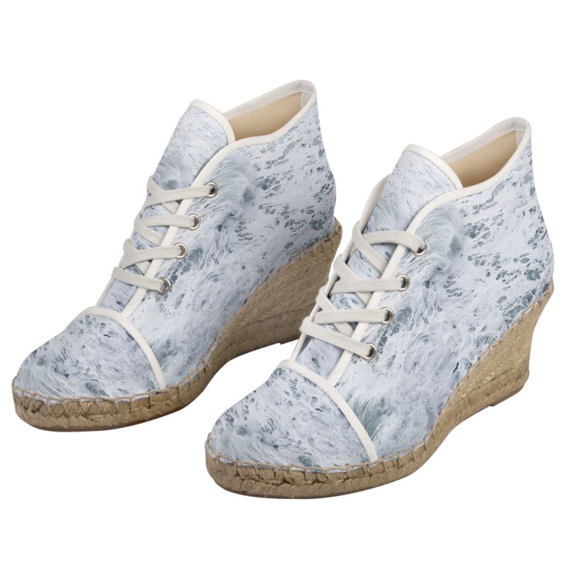 Ocean Sea - White & Grey Perfect For Standing Out In The Summer, Stylish Handmade Ladies Wedge Espadrilles