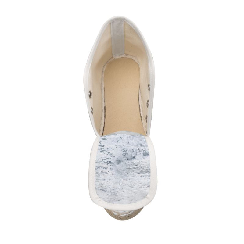 Ocean Sea - White & Grey Perfect For Standing Out In The Summer, Stylish Handmade Ladies Wedge Espadrilles