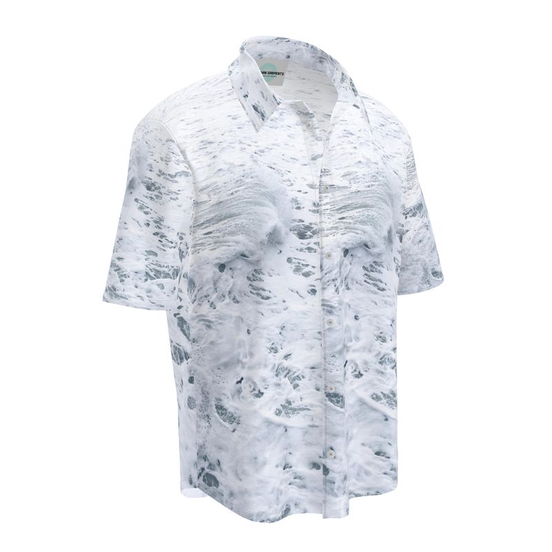 Ocean Sea - White & Grey Short Sleeve Button Up, Mother Of Pearl Buttons, Breathable Fabric, Men's Short Sleeve Shirt