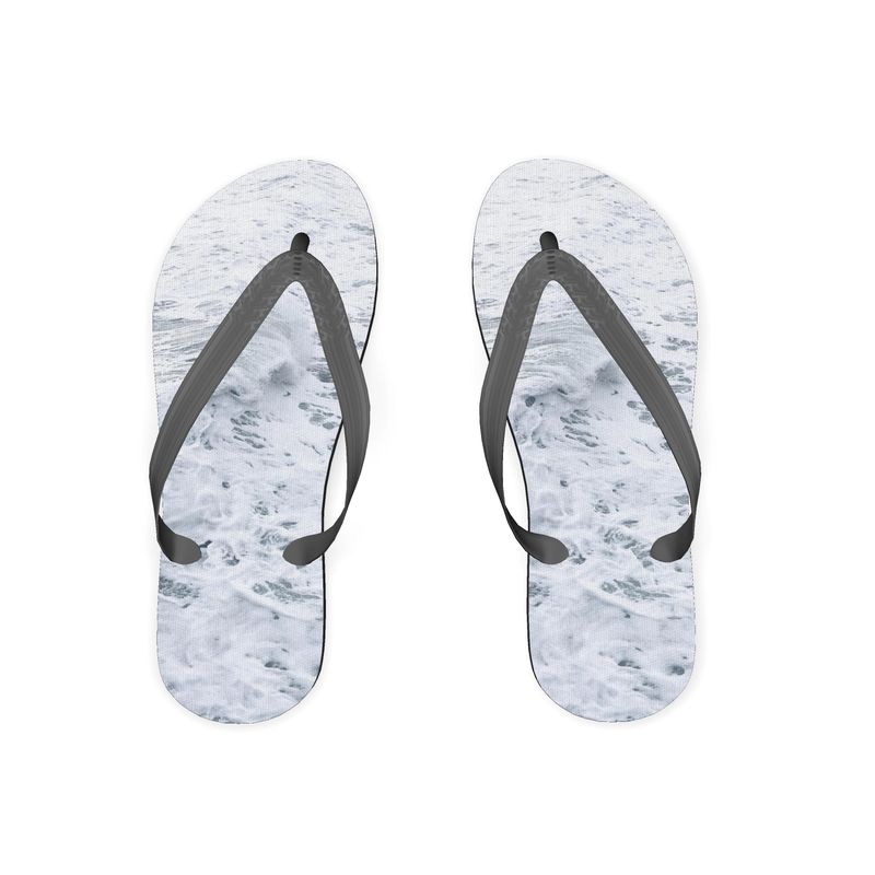 Ocean Sea - White & Grey Plastic Straps, Covered With Poly-Satin, Sturdy Foam Base Flip Flops