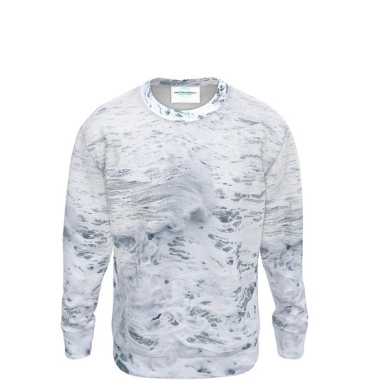 Ocean Sea - White & Grey Unisex Design, Ribbed Neck, Cuffs And Hem, Relaxed Fit Sweatshirt