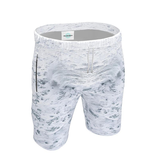 Ocean Sea - White & Grey Front Patch Pocket With Zip On Right, Elasticated Waistband & Drawstring, Rox Sports Or Ponte Jersey, Men's Sweat Shorts