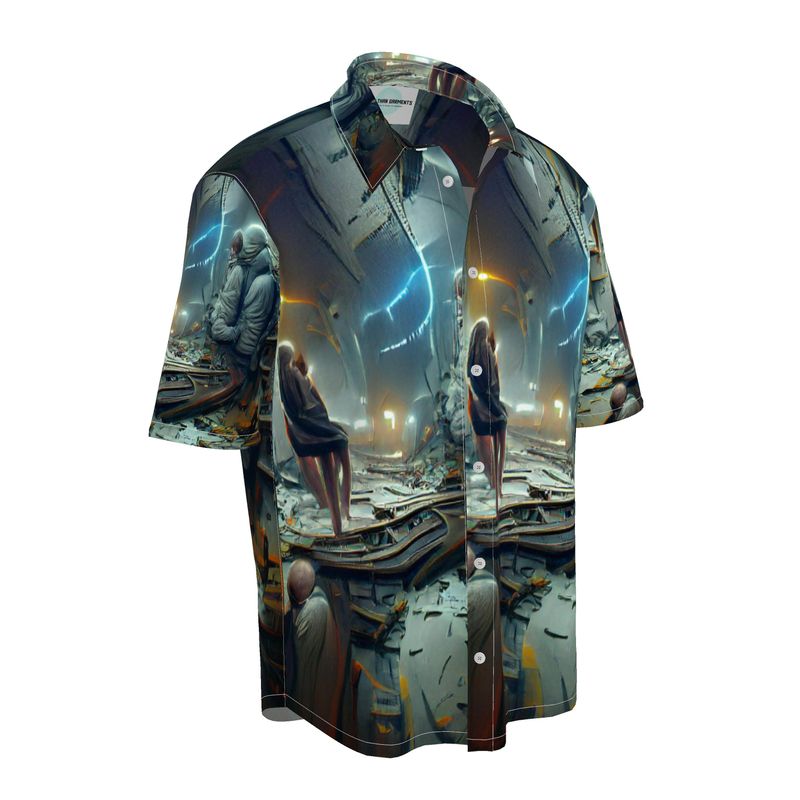 Uncertainty - Grey, Brown & Blue Short Sleeve Button Up, Mother Of Pearl Buttons, Breathable Fabric, Men's Short Sleeve Shirt